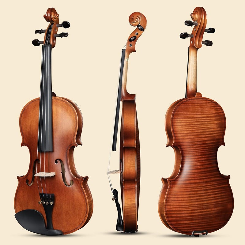 AIBILEEN 4/4 Violin Set, Full Size Fiddle for Adults Beginners with Hard Case, Music Stand, Shoulder Rest, Rosin, Bow, Tuner, Extra Strings, Mute, Wall Mount, Fingerboard Sticker, Cleaning Cloth - Image 2